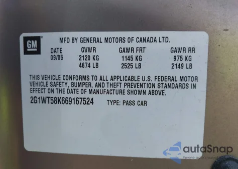 2006 Chevrolet Impala Lt z USA, uszkodzony, nr VIN 2G1WT58K669167524